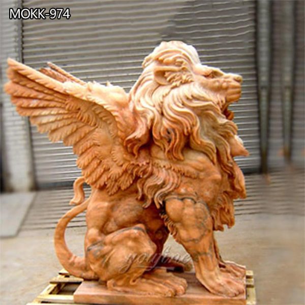 Sunset Red Marble Lion Statue with Wing for Sale MOKK-974 (2)