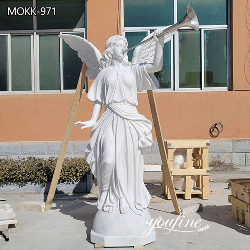 Life Size White Marble Angels with Trumpets Statues for Sale MOKK-971