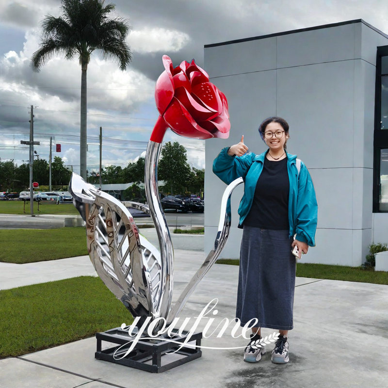 large stainless steel flower sculpture