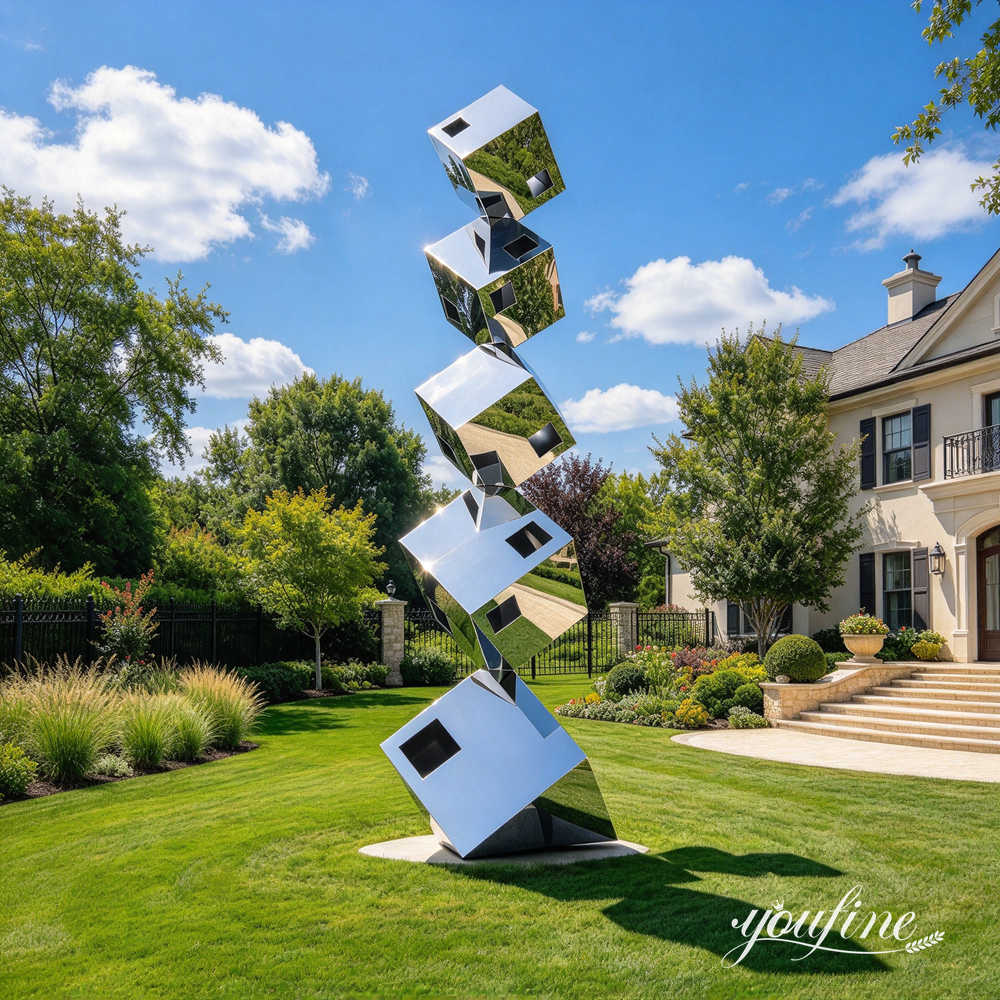 Sculpture cubique en métal pour la décoration de jardin