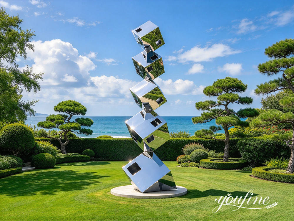 Sculpture cubique en métal pour la décoration de jardin