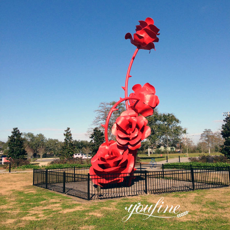 red metal rose sculpture