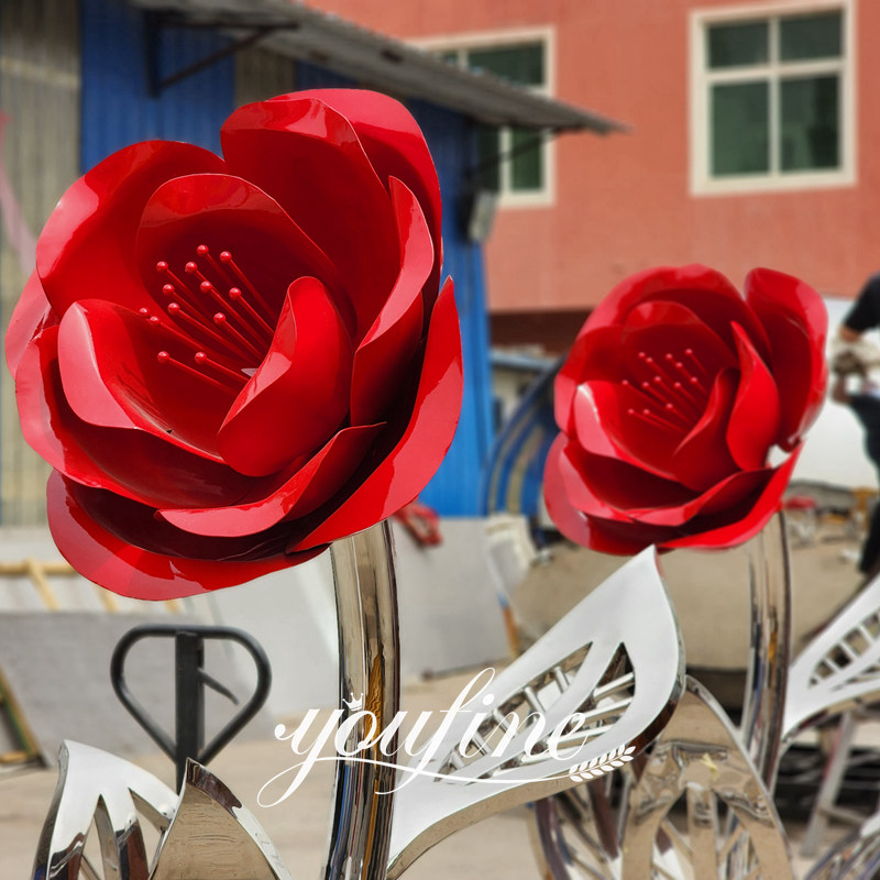 stainless steel red rose sculpture