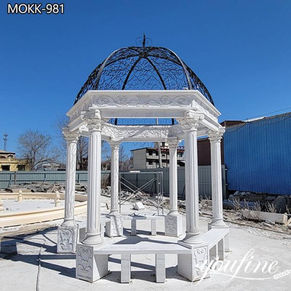 Factory Supply White Marble Gazebo Hand Carved Decor MOKK-981 (1)