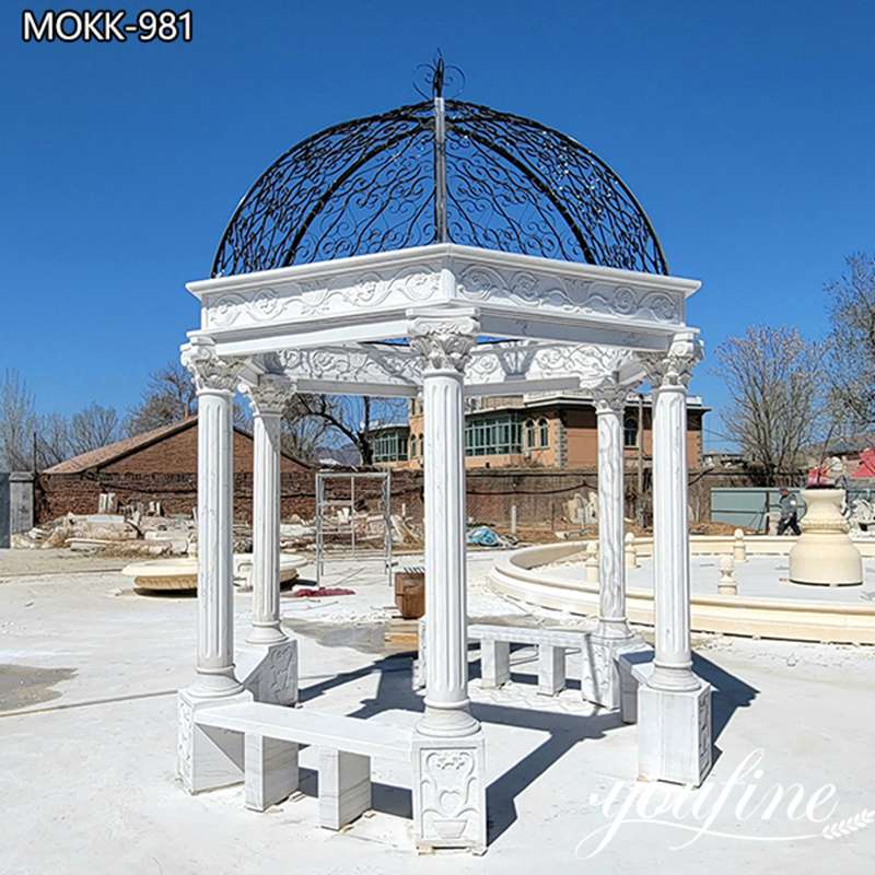 Factory Supply White Marble Gazebo Hand Carved Decor MOKK-981 (2)