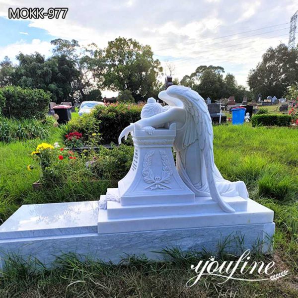 Hand Carved White Marble Angel Monument Supplier MOKK-977