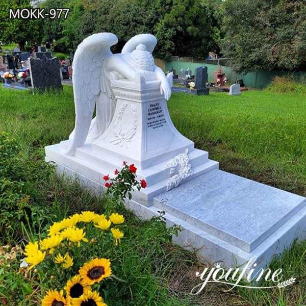 Hand Carved White Marble Angel Monument Supplier MOKK-977