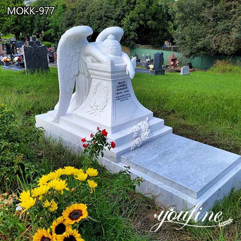 Hand Carved White Marble Angel Monument Supplier MOKK-977