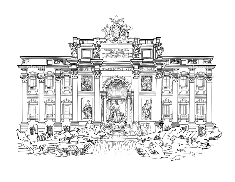 Italy Trevi Fountain drawing