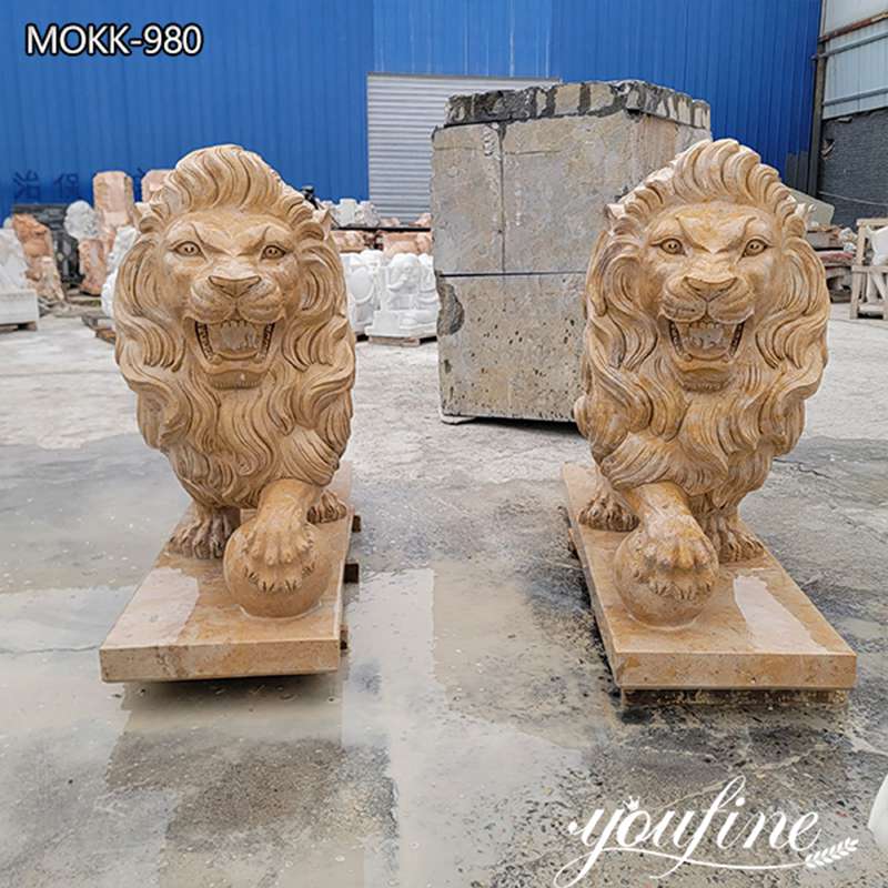 Large Marble Lion Statues for Front Porch Manufacturer MOKK-980
