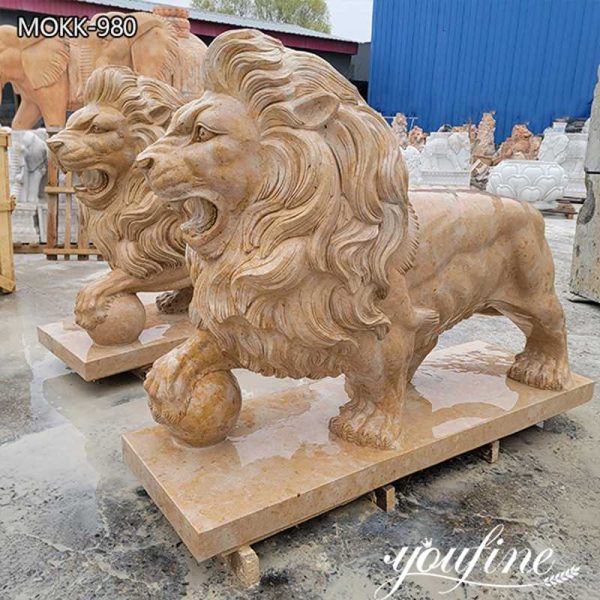 Large Marble Lion Statues for Front Porch Manufacturer MOKK-980