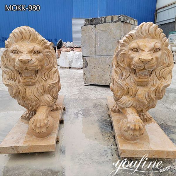Large Marble Lion Statues for Front Porch Manufacturer MOKK-980