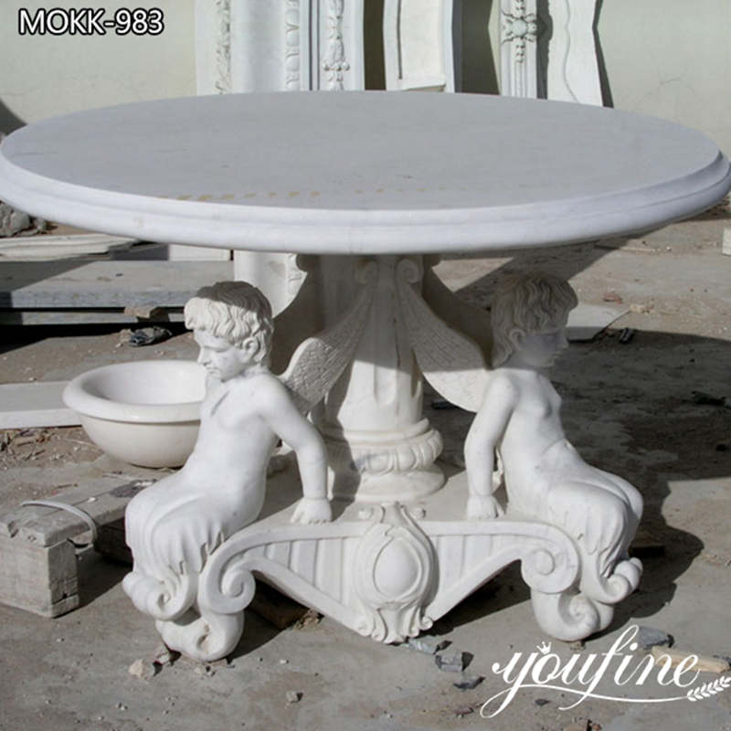 Outdoor Hand Carved Marble Table with Vivid Angel for Sale MOKK-983