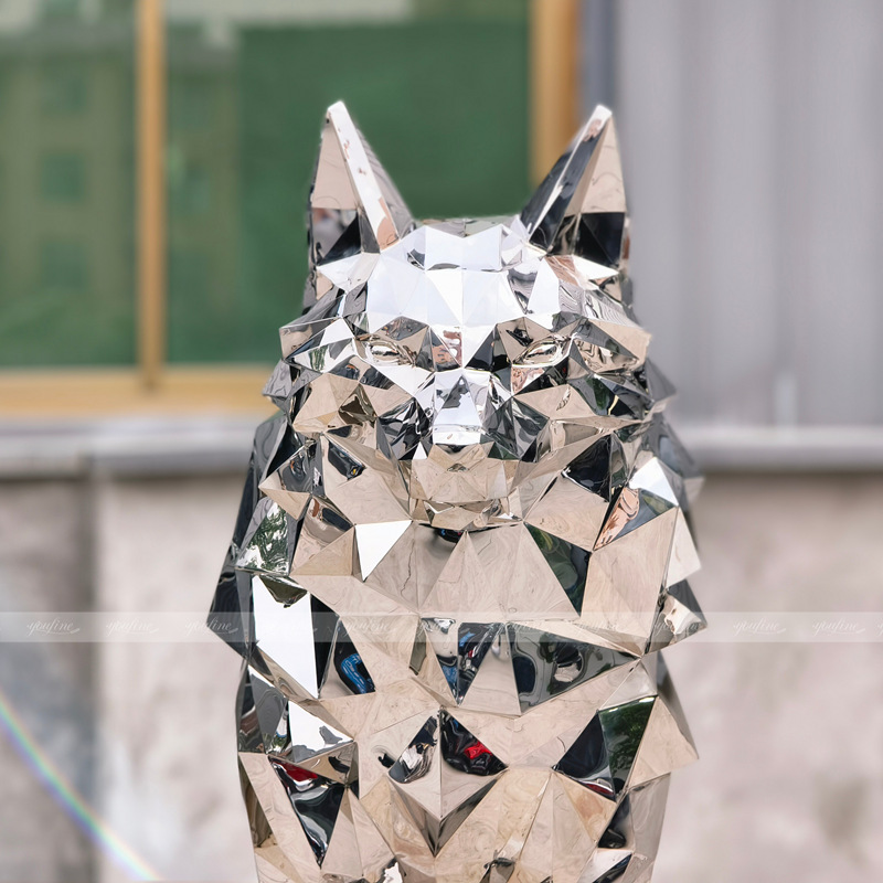 geometric metal wolf sculpture