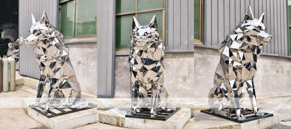polished geometric wolf sculpture