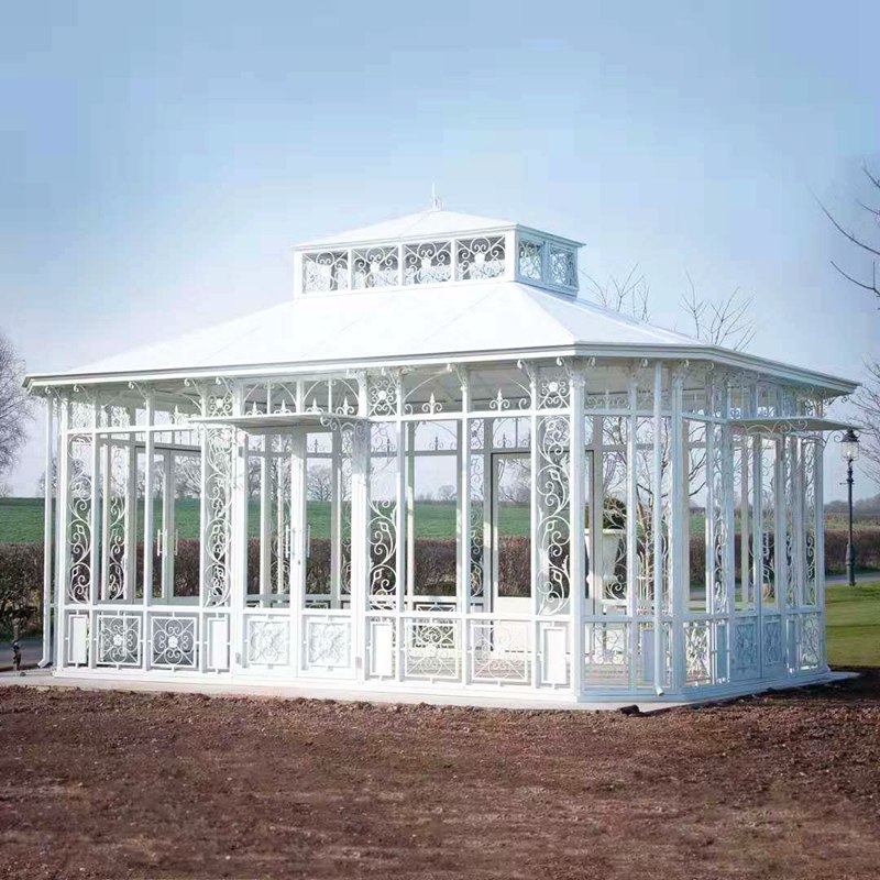 White Large Outdoor Wrought Iron Gazebo for Wedding Ceremony for Sale IOK-90