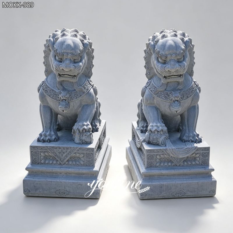 Antique Bluestone Traditional Chinese Foo Dog Pair MOKK-989