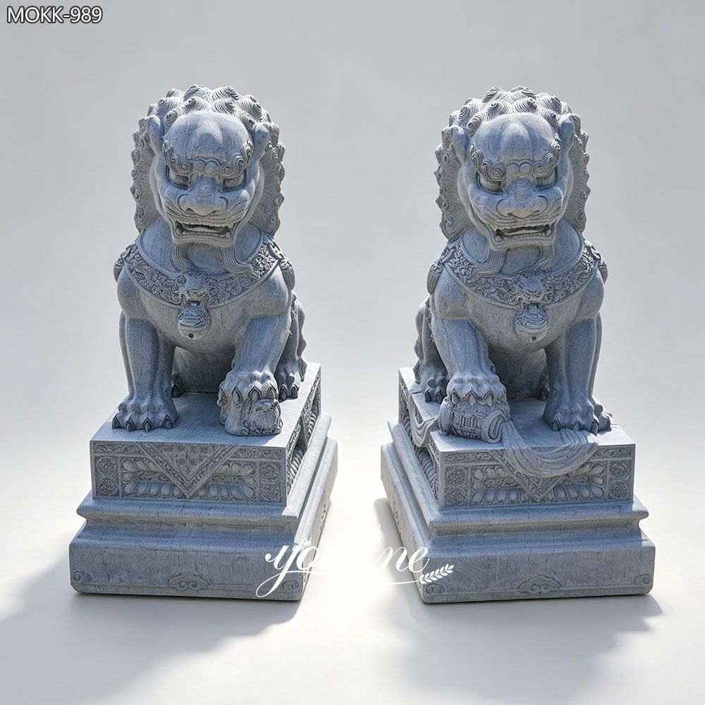 Antique Bluestone Traditional Chinese Foo Dog Pair MOKK-989