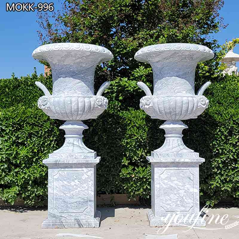 Garden White Marble Flower Pot Hand Carved Art for Sale MOKK-996
