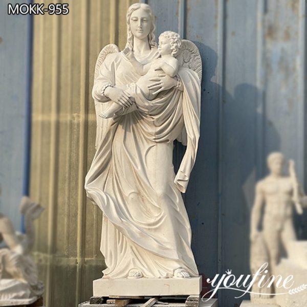 Life Size Marble White Angel With Baby Statue Factory Supply MOKK-955