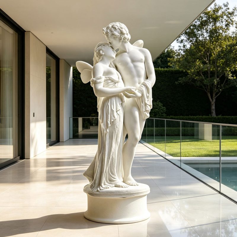 Marble Cupid and Psyche Statue by Antonio Giovanni Lanzirotti