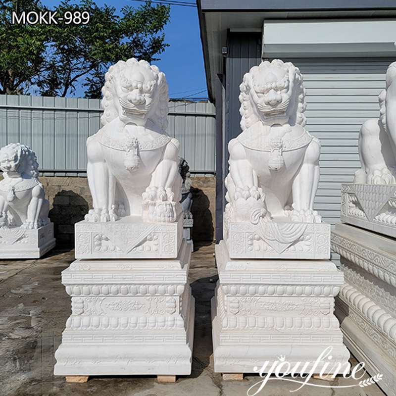 Marble Outdoor Foo Dog Statues Chinese Style Decor for Sale MOKK-989 (2)