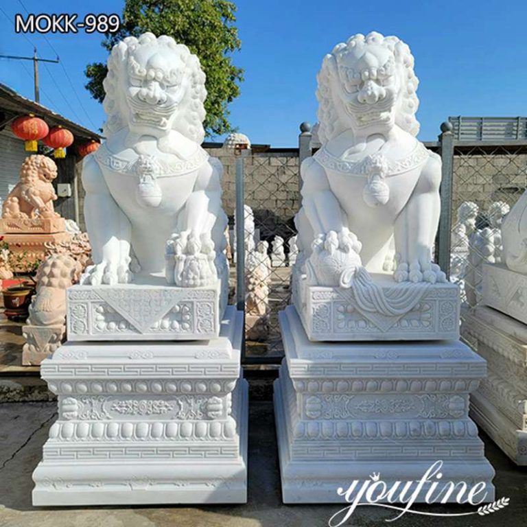 Marble Outdoor Foo Dog Statues Chinese Style Decor for Sale MOKK989