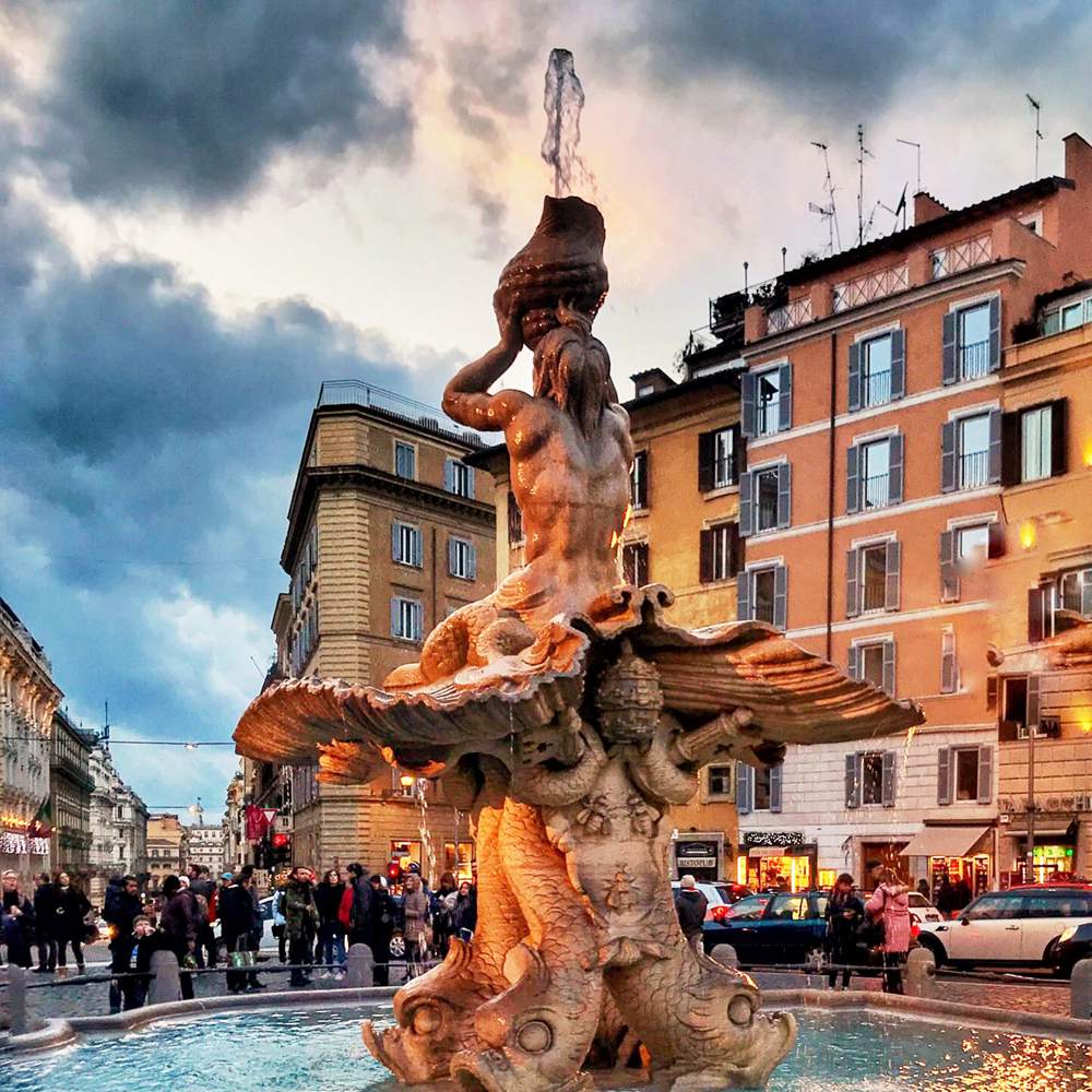 Classic style Piazza Barberini Bernini Triton Fountain
