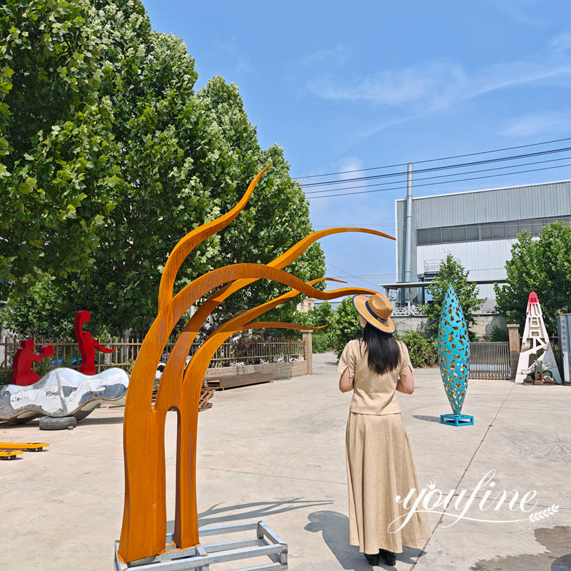 modern abstract corten steel art tree