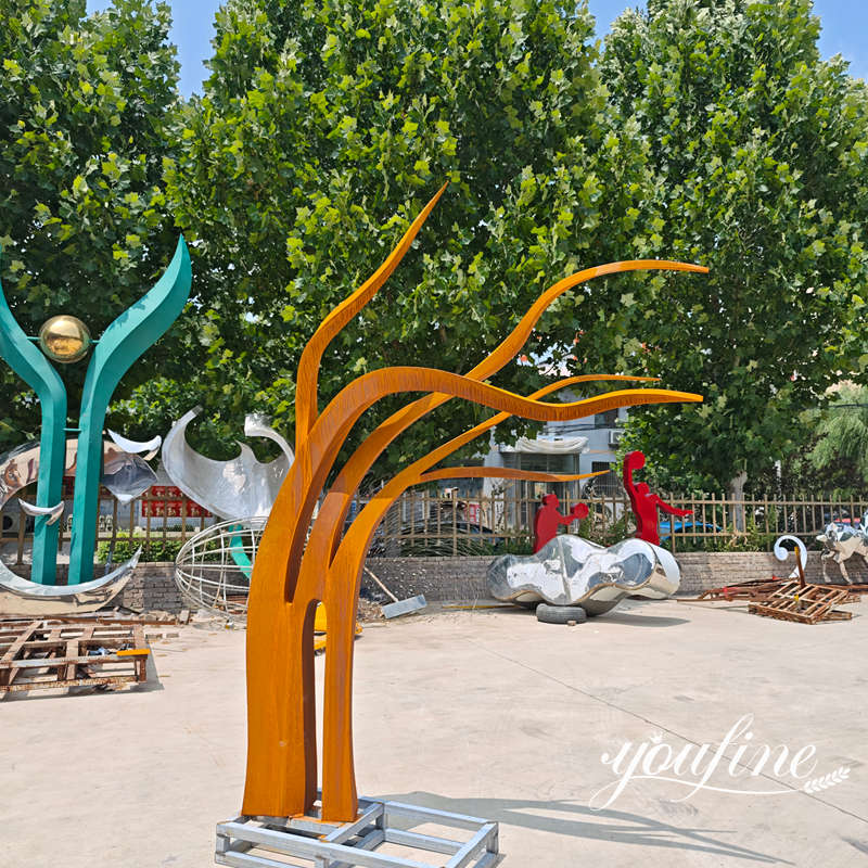 decorative corten steel tree sculpture