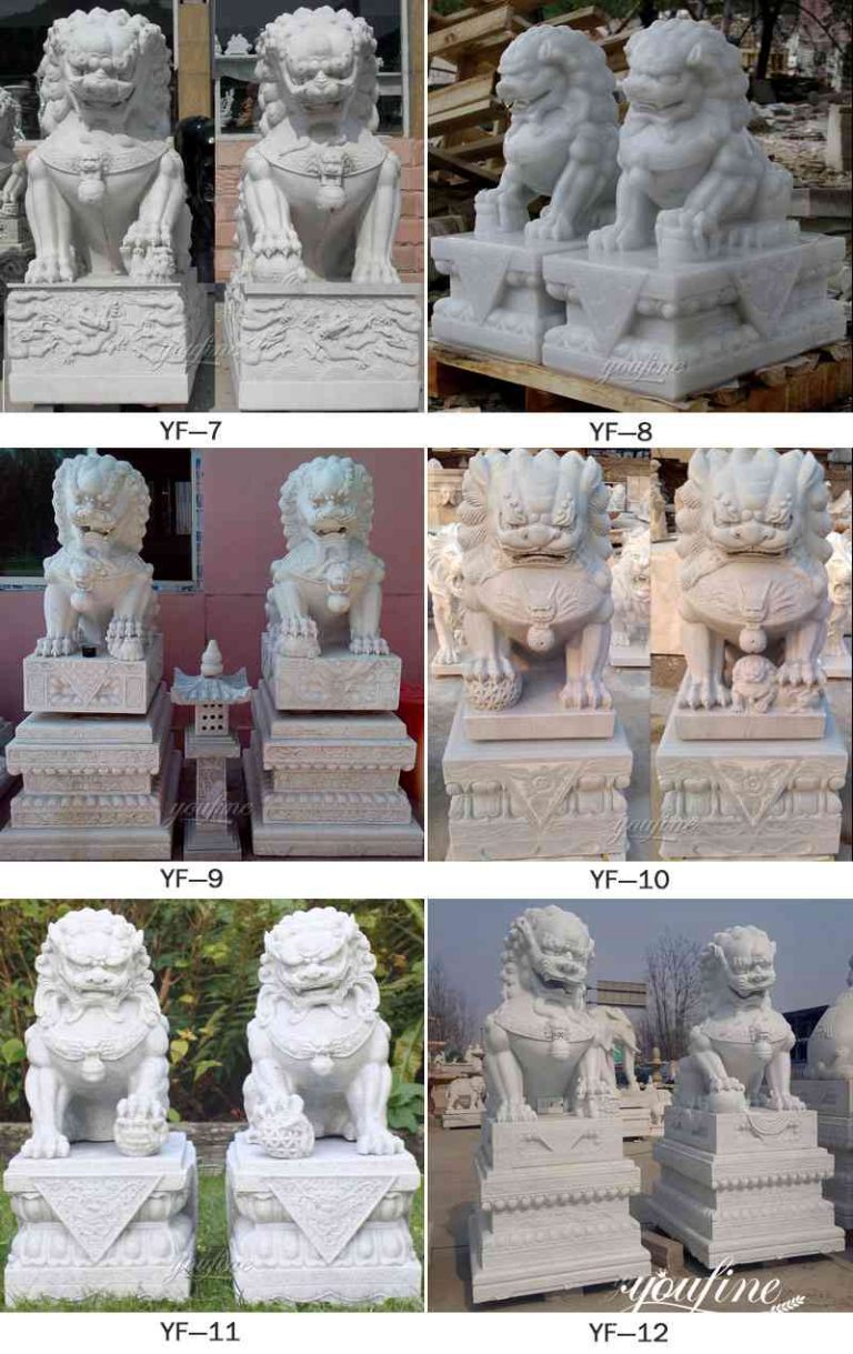 Marble Outdoor Foo Dog Statues Chinese Style Decor for Sale MOKK989