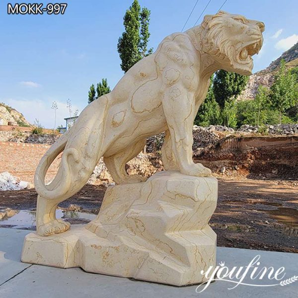 Natural Beige Marble Panther Statue Garden Decor for Sale MOKK-997