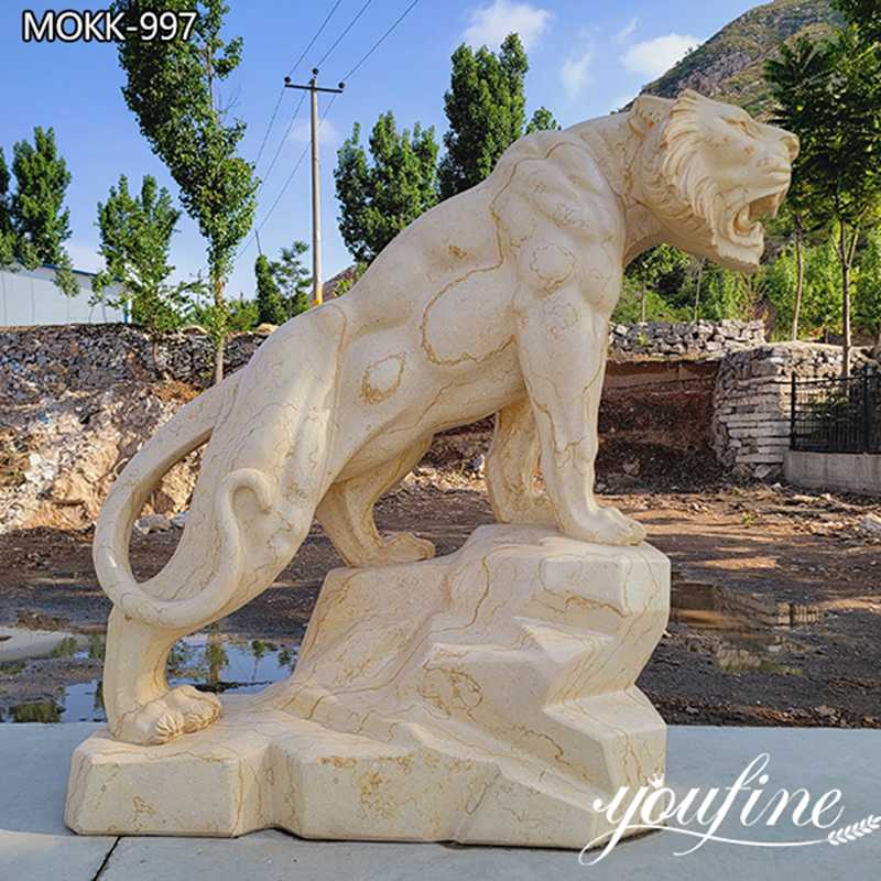 Natural Beige Marble Panther Statue Garden Decor for Sale MOKK-997
