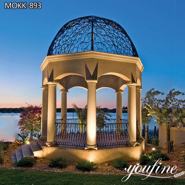 Natural Outdoor Marble Gazebo with Iron Top for Sale MOKK-893