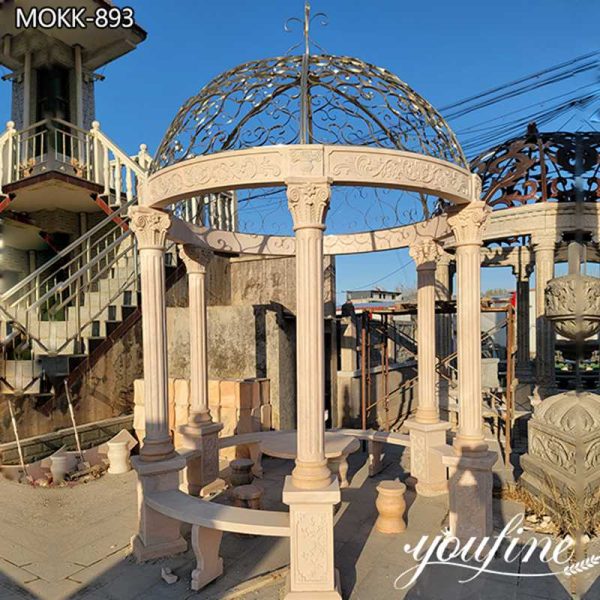 Natural Outdoor Marble Gazebo with Iron Top for Sale MOKK-893