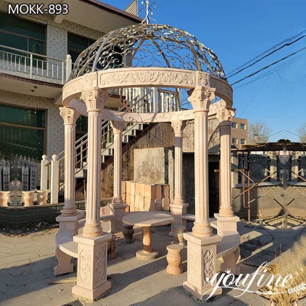 Natural Outdoor Marble Gazebo with Iron Top for Sale MOKK-893