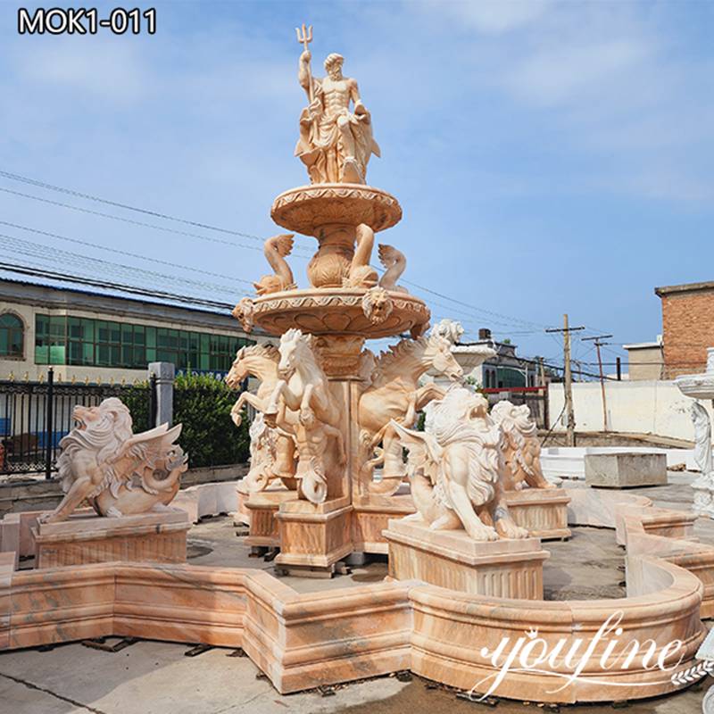 Red Marble Fountain with Statue Garden Decor - YouFine Sculpture (2)