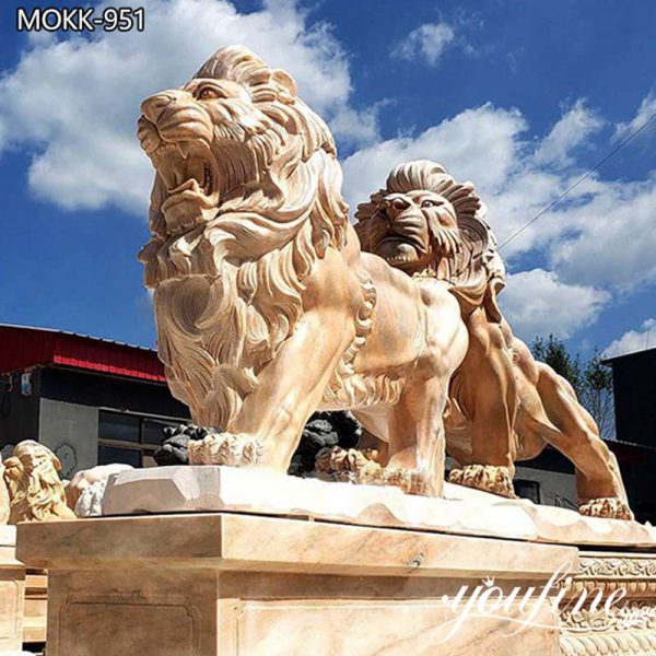 Red Natural Marble Lion Statue for Driveway for Sale MOKK-951