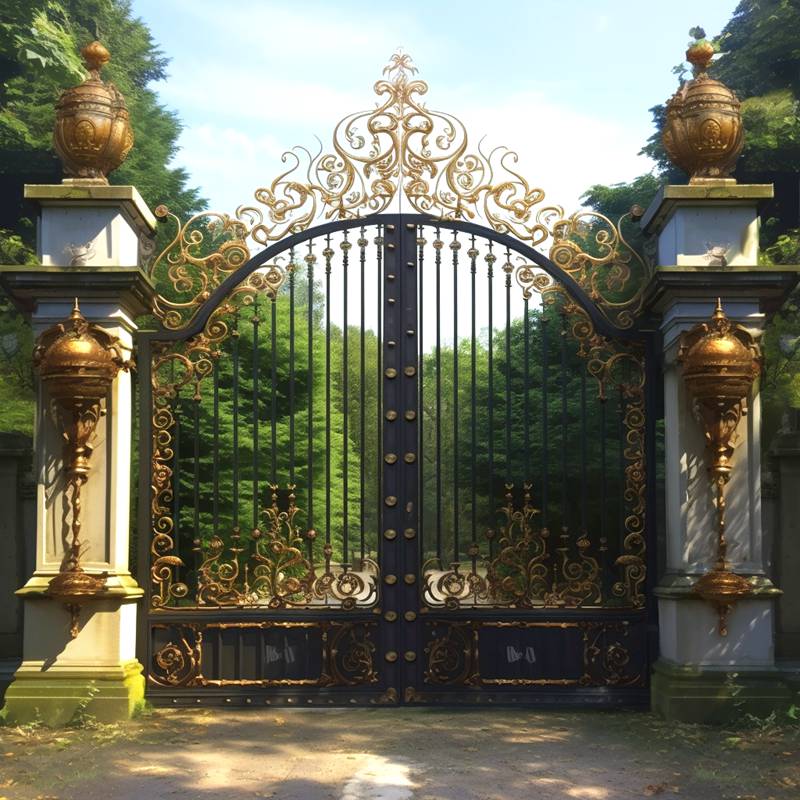 Wrought Iron Entrance Gates Metal Garden Decorative Price IOK-199