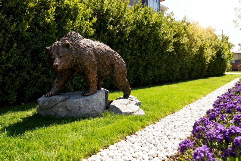 large bronze brown bear statue