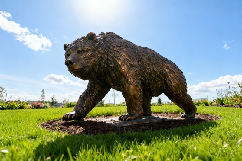 large walking brown bear statue
