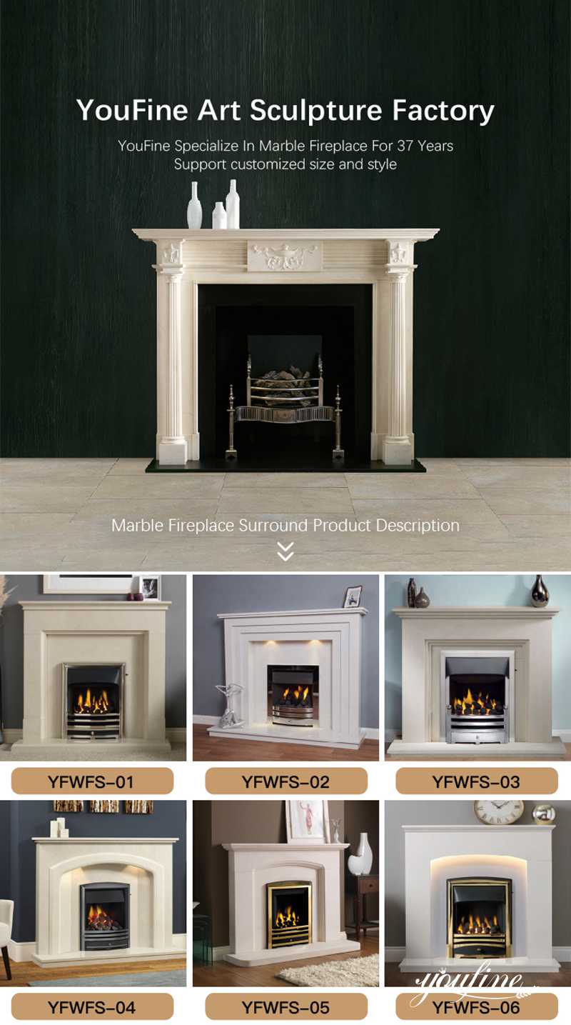 Modern Marble Fireplace Surround - YouFine Sculpture