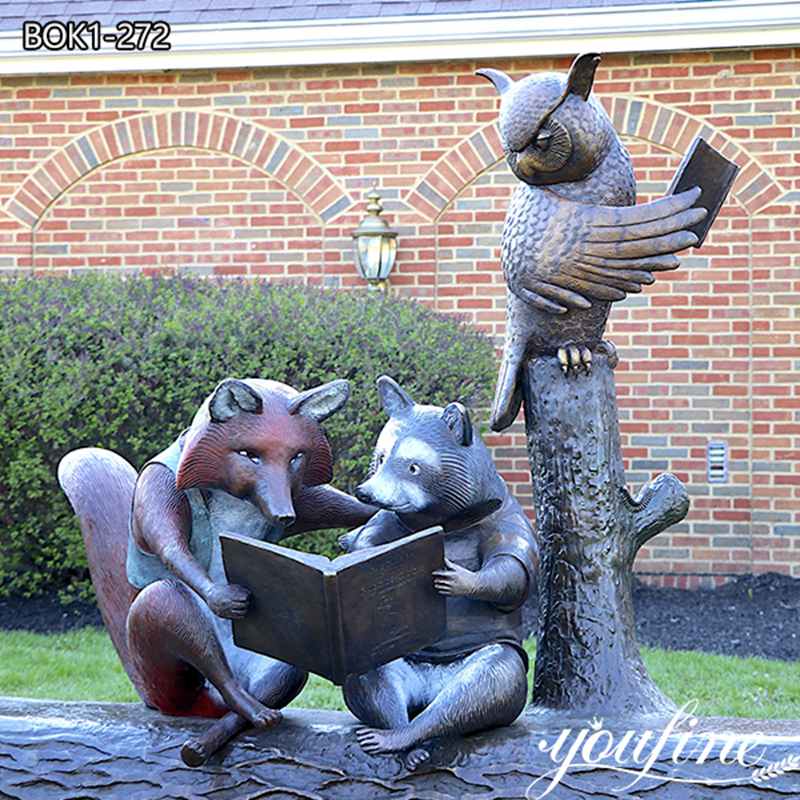 Life-size Group Bronze Animal Statues Mr Fox Art for the Garden Wholesale BOK1-272