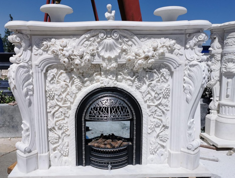 hand carved marble fireplace