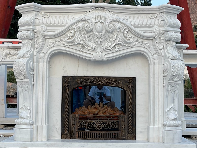 hand carved marble fireplace