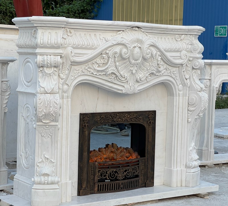 hand carved marble fireplace