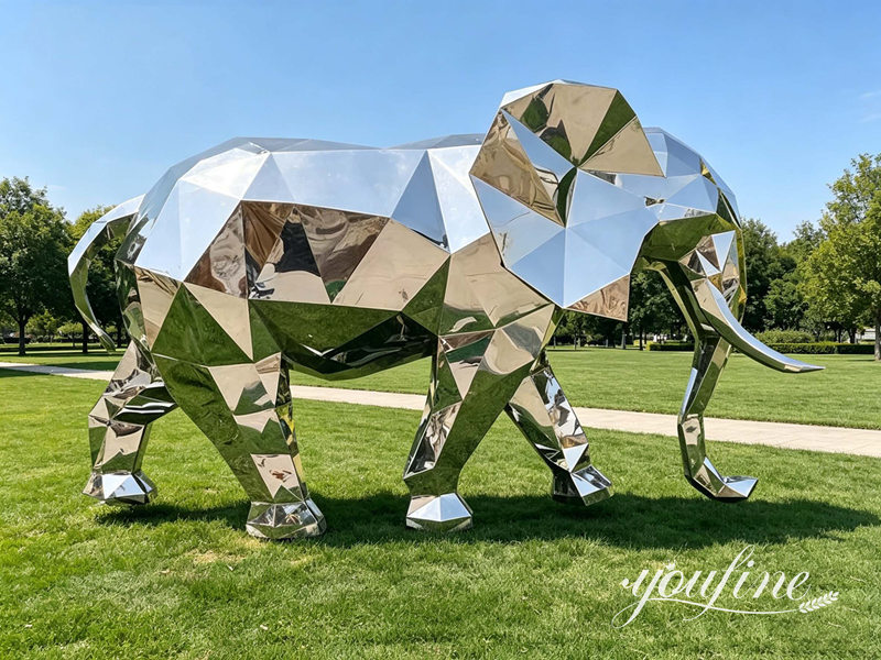 large mirror polished elephant sculpture
