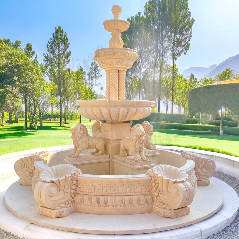 Natural Egyptian Beige Marble Lion Statue Fountain Garden Decoration MOK1-203