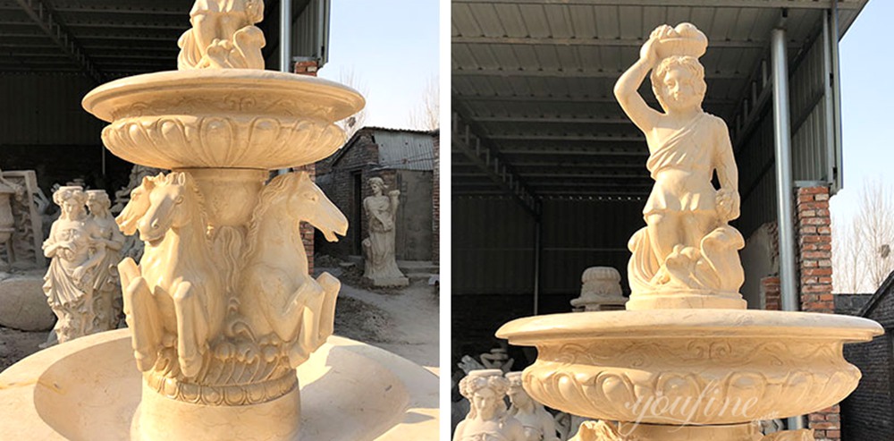 Rearing Horse Sculpture and Muse Fountain Details