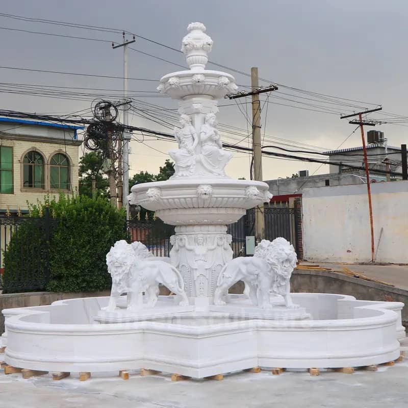 carved marble lion fountain